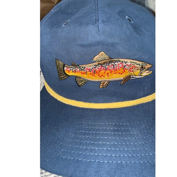 Duck Camp Navy Blue Trout Embroidered Rope Hat Mens Snapback Fishing Cap - Picture 3 of 6